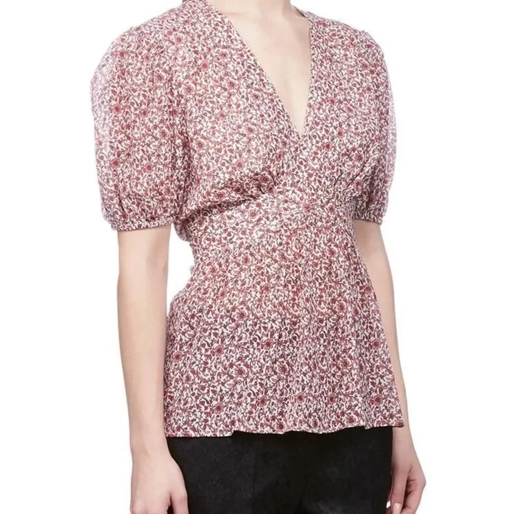 EUC - Tory Burch Floral Print Tie Waist Blouse - Size 2
